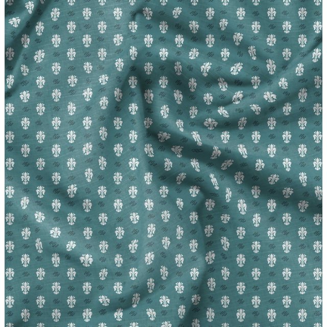 Soimoi Polyester Crepe Fabric Fleur_de_lis Damask Printed Fabric 1 Yard 52 Inch Wide