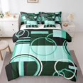 thumbnail image 1 of YST Retro Green Grey Black Comforter Set 7 Piece Full Geometry Swirls Gromment Bedding Set for Kids Teens Adult Abstract Circles Rings Geometric Grid Bed Set Graphic Texture Fitted Sheet, 1 of 5