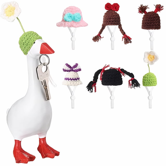 serony 6Pcs Bright Mini Knit Cap Go Hat Set Hand Porchgo Hats Geese Outfits Ideal for Desktop Geese(Excluding Geese) Set 3