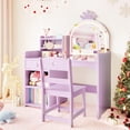 thumbnail image 2 of GloryStar Kids Vanity with Lighted Mirror, 2-in-1 Princess Vanity Set, Toddler Vanity Table & Chair Set with Open Bookshelf, 2 of 7