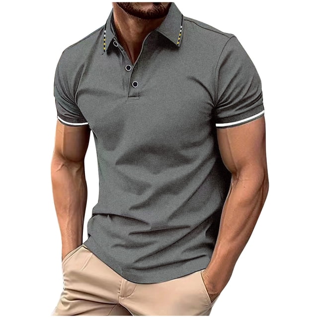 Birdeem Mode Hommes Décontracté Coupe Ajustée Col Rabattu Couleur Unie Manches Courtes T-Shirt Hauts Blouse