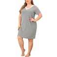thumbnail image 1 of GRACE & GRANDEUR Nuisettes pour Femmes Grande Taille en Dentelle à Col en V à Manches Courtes Pyjama Tenue de Nuit Robe 4X Gris Foncé, 1 of 6
