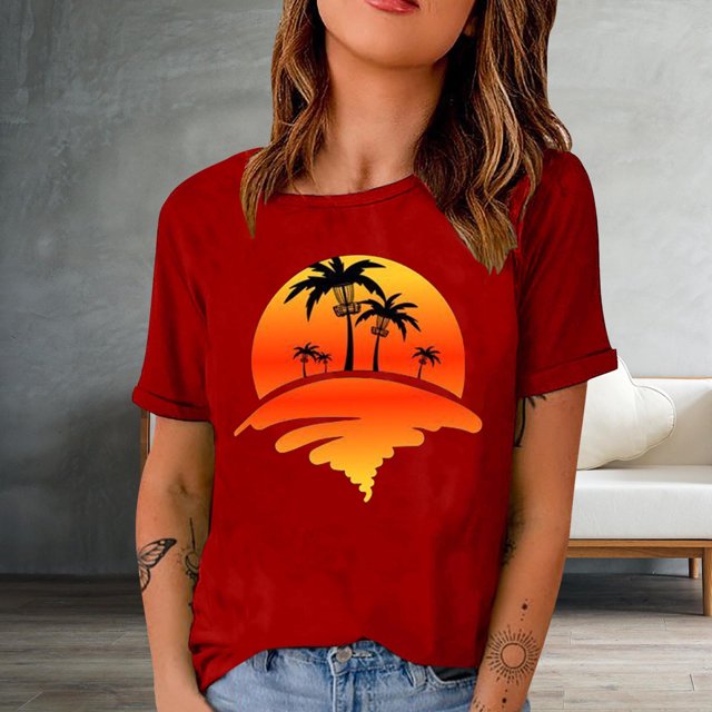 SMihono Hauts pour Femmes Été Chic Décontracté Mode Femme Imprimé Col Rond Manches Courtes T-Shirt Impression Blouse Ample Hauts T-Shirt Oversize pour Femmes