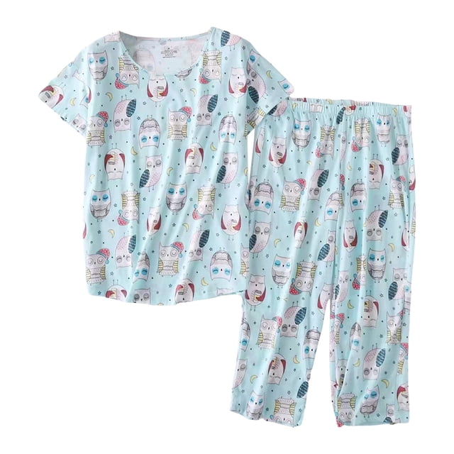 2025 Ensemble de Pyjama en Coton pour Femmes Pyjama pour Femme Haut à Manches Courtes Capri Pantalon de Pyjama pour Femmes Pyjama