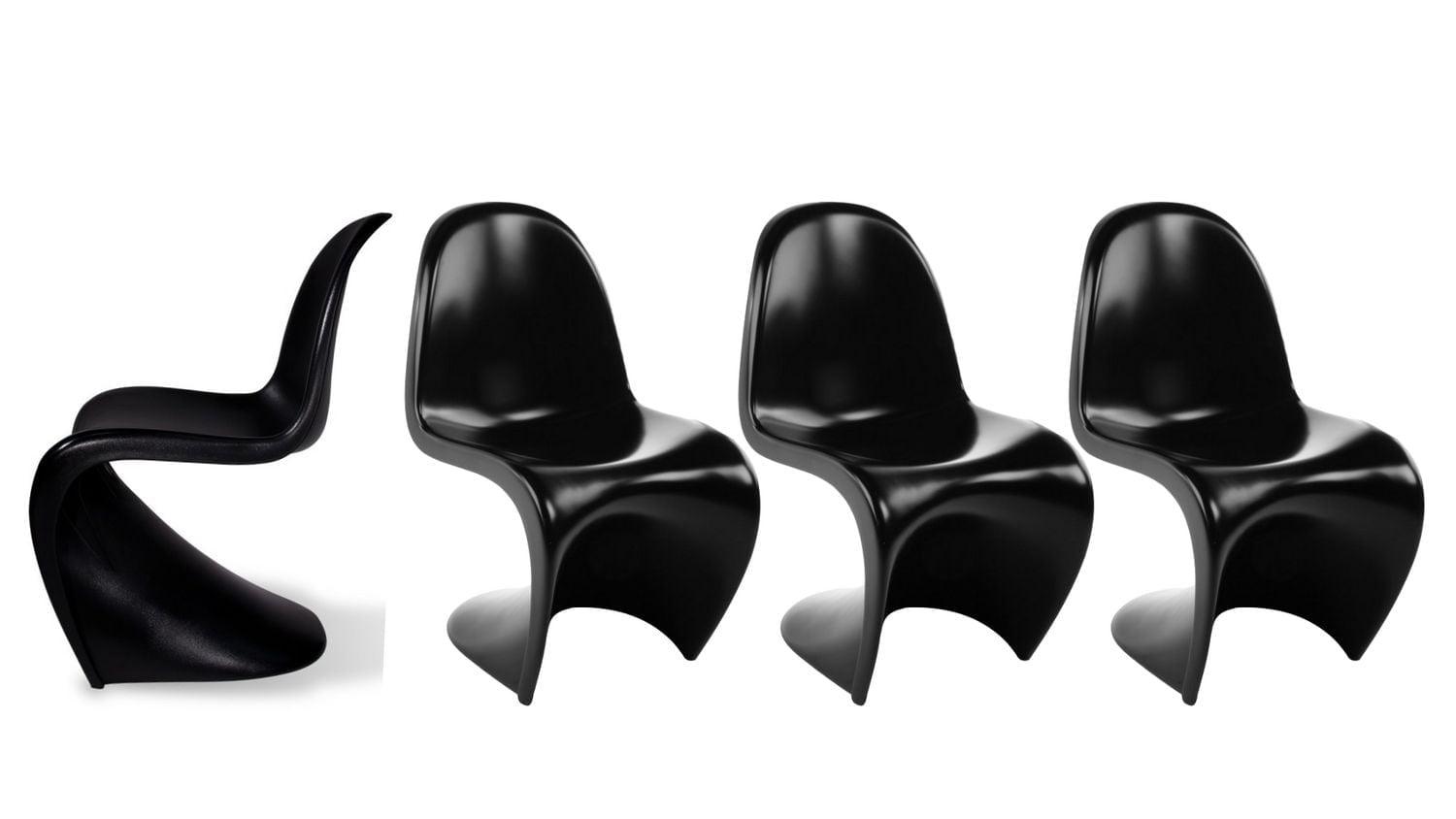 Heavenly Collections | Modern S-Shaped Plastic Dining Chairs (Set of 4) - Mid-Century Retro High Gloss Black Cantilever Side Chairs for Kitchen & Dining Area