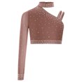 thumbnail image 3 of Manyakai Kids Girls Shiny Rhinestone Jazz Latin Modern Lyrical Dance Crop Tops Irregular Shoulder Dusty Pink 12, 3 of 7