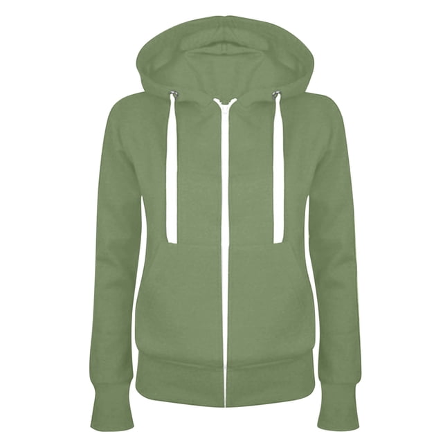Summer Saving Clearance ! Hoodies for Women Solid Hooded Sweatshirt Basic Zip-Up Jacket Long Sleeve Top with Pockets Plus Size