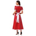 thumbnail image 2 of Kaerm Costume de Servante Française pour Femmes avec Tablier, Col à Revers en Satin, Bordure en Dentelle, Manches Courtes, Style Mouillé, Robe Maxi Rouge TG, 2 of 7