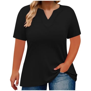 Womens Plus Size Blouses on Clearance Plus Size Tops for Women Short Sleeve Summer Casual Blouses Basic Tshirt Loose Fitted Trendy Boho Shirts New Black L