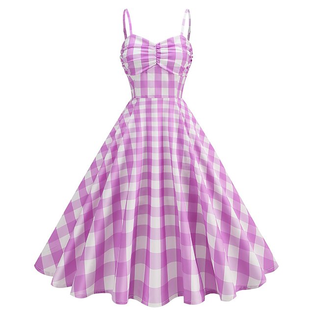 FcBaudy Robe Sans Manches à Col Rond, Robes d'Été pour Femmes, Robes pour Femmes Robe Vintage à Carreaux pour Femmes avec Ceinture, Bretelles, Grande Longueur Moyenne Robe Femme