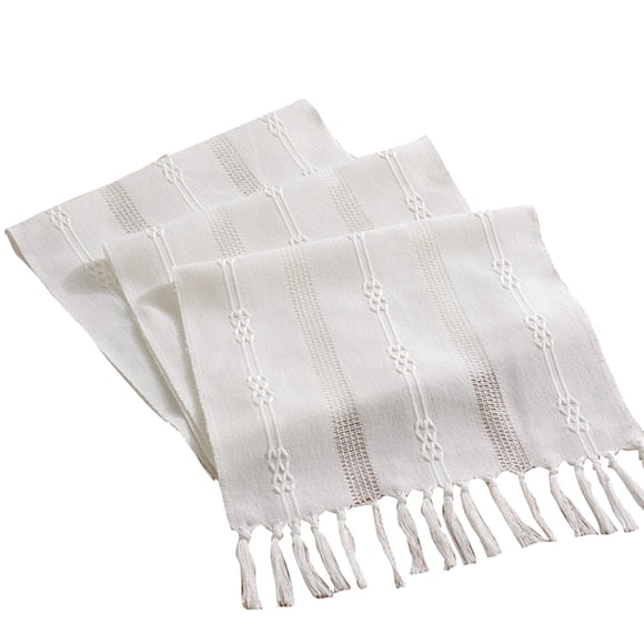 EGNMCR Décoration de Pièce, Décoration de Maison, Chemin de Table Bohème de Décoration de Maison Chemin de Table en Lin Rustique Macramé avec Pompons Chemin de Table Tissé pour Décoration de Table de Salle à Manger de Maison Bohème Chambre Chemin de Table