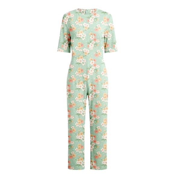 YiZYiF Women Adaptive Jumpsuit Floral Print Jumpsuit with Back Zipper for Dementia Elderly and Special Needs Light Green S
