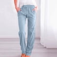 thumbnail image 2 of Timegard Womens Cotton Linen Pants Elastic Waisted Drawstring Straight Leg Solid Color Casual Pants, 2 of 6