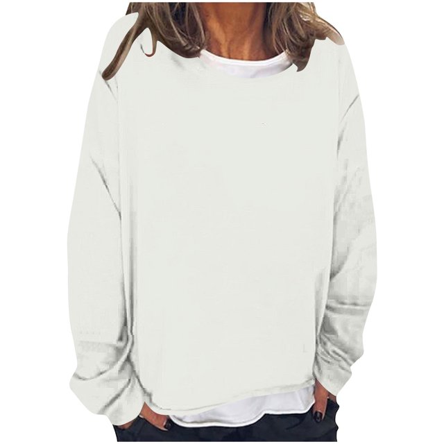 Timegard Hauts pour Femmes à Épaules Tombantes, Col Ras du Cou, Chandail Ample, Hauts d'Automne Décontractés à Manches Longues, Blouse Confortable
