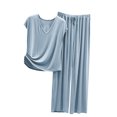 thumbnail image 1 of Yuyuzo Womens Pajama Set 2 Piece Short Sleeve V Neck Top Homewear Drawstring Pants Fall Comfy Pj Sets, 1 of 4