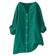 thumbnail image 2 of Wensltd Chemises à Manches Longues Col en V pour Femmes Tunique en Lin Ample avec Poche, 2 of 6