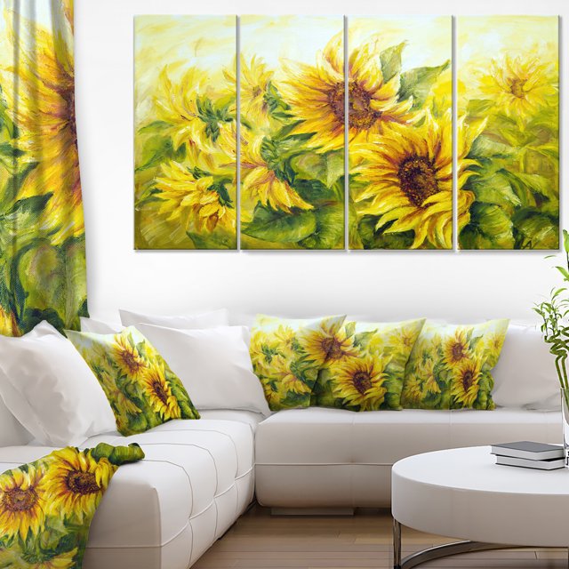 Bright Yellow Sunny Sunflowers - Floral Painting Canvas