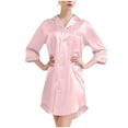 thumbnail image 1 of Besolor Chemise de Nuit en Satin pour Femme à Boutons, Robe Chemise à Manches 3/4, Décontractée et Confortable, Pyjama de Nuit, 1 of 4