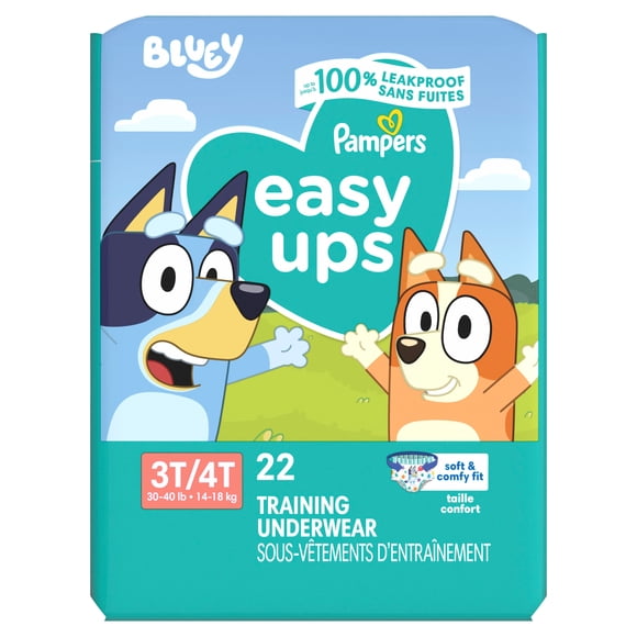 Pampers Easy Ups Girls & Boys Potty Training Pants, Size 5 (3T4T), Bluey Absorbent Training Underwear, Up to 100% Leakproof Day and Night, Hypoallergenic