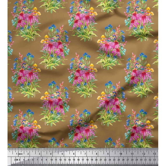 Soimoi Rayon Fabric Leaves & Floral Print Sewing Fabric Yard 42 Inch Wide