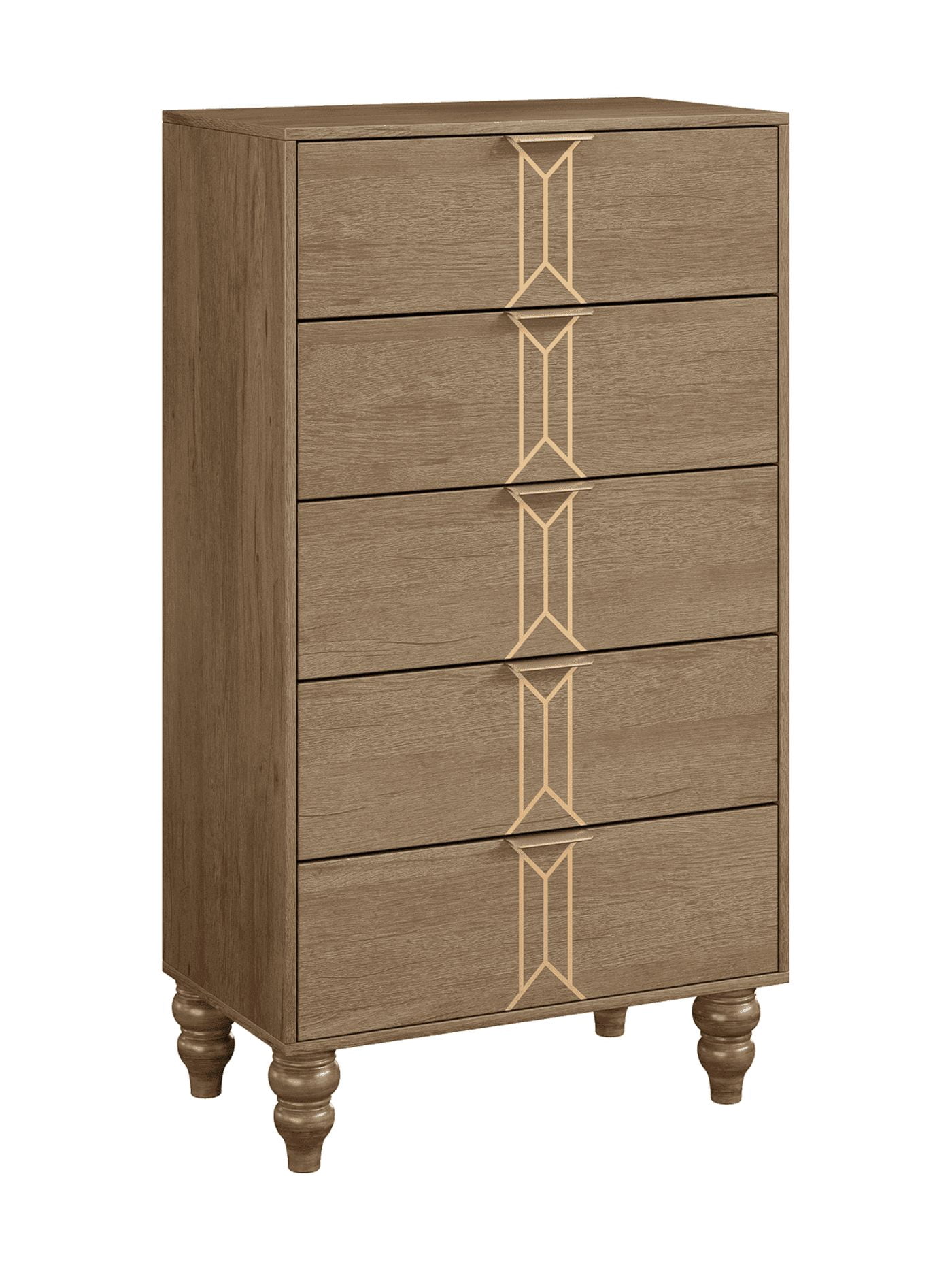 Ourlova Garvee 5 Drawer Dresser With Deep Drawers For Bedroom, Modern Wooden Chest Dresser With Deep Drawers With Vintage Pattern Design