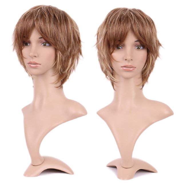 MesaSe Perruque Synthétique Longue Bouclée avec Frange Cheveux Courts Perruques Résistantes à la Chaleur Perruque Complète pour Femmes Blond Mèches