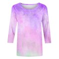 thumbnail image 4 of Besolor T-Shirts à Manches 3/4 pour Femmes Hauts Tendance à Col Rond Teinture sur Nœuds Blouse Décontractée Ample pour Sorties, 4 of 5