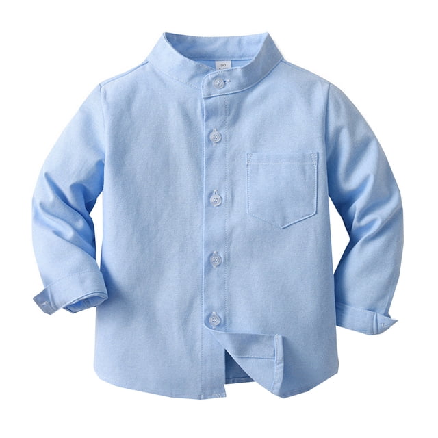 2025 Spring Boy's Shirt Solid New Color Standing Long SleeveBoy Breasted Cardigan Children's
