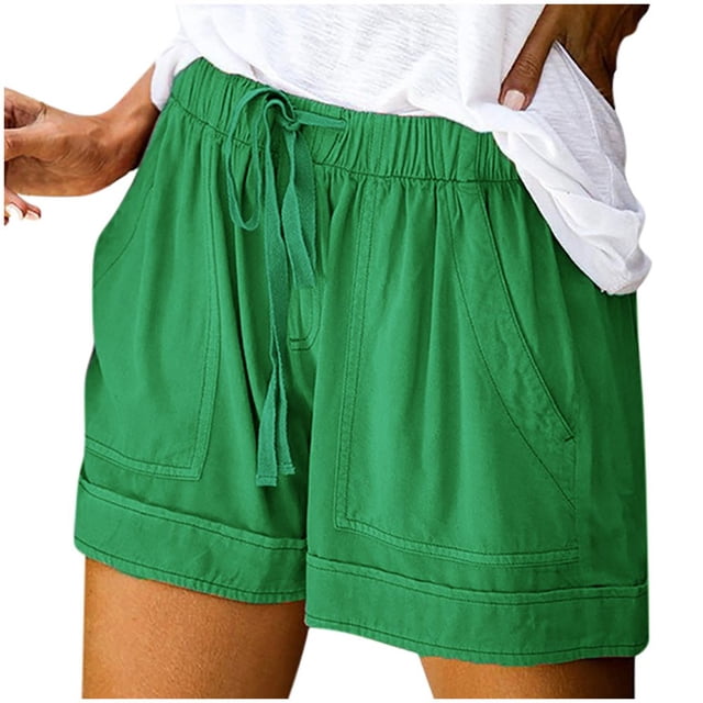 Womens Comfy Drawstring Splice Casual Elastic Waist Pocketed Loose Shorts Pants