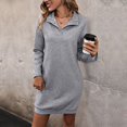 thumbnail image 2 of Robe T-Shirt Femme Automne Hiver à Manches Longues à Col Roulé Robe Chandail Boutonnée Unie à Revers Tricotée Mini Chandail Robes S-262 Gris TG, 2 of 7