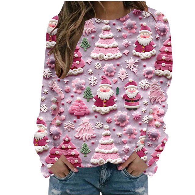 Pisexur Chandail en Molleton de Noël pour Femmes Sans Capuche Imprimé Graphique Vacances Col Rond Chandail en Molleton Ample Surdimensionné Automne Mode Décontracté Pull à Manches Longues pour Femmes