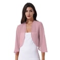 thumbnail image 2 of YUUMIN Boléro en Chiffon Transparent à Manches 3/4 pour Femmes, Veste Ouverte pour Mariage, Robe de Soirée, Rose Foncé TG, 2 of 5