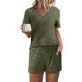 thumbnail image 4 of Timegard 2 Piece Sets for Women Ribbed Short Sleeve V-Neck Top Elastic Waisted Drawstring Shorts Casual Loose Sets, 4 of 7