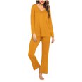 thumbnail image 1 of Timegard Ensembles de Pyjamas pour Femmes 2 Pcs Manches Longues Col en V Haut Froncé et Pantalon Automne Décontracté Doux Tenues de Pjs, 1 of 4