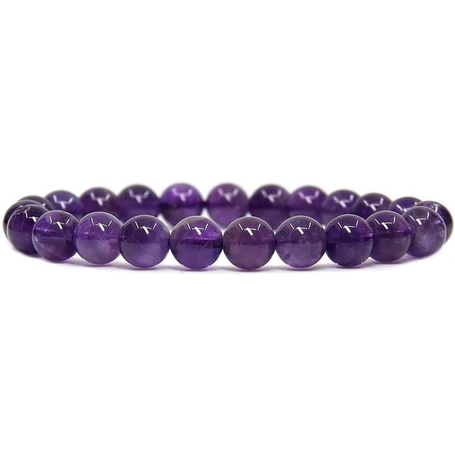 Natural A Grade Amethyst Gemstone 8mm Purple Crystal Round Beads Stretch Bracelet 7 Inch