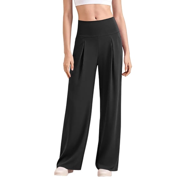 Womens Dress Pants, Yigetop Women Wide Leg Stretchy Work Pants High Waisted Business Casual Trousers Slacks for Women Loose Pull on Comfy Pant Trousers Pants for Women Black 2XL