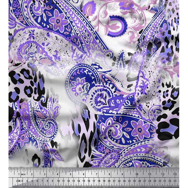Soimoi Blue Rayon Fabric Paisley & Leopard Animal Skin Decor Fabric Printed Yard 56 Inch Wide