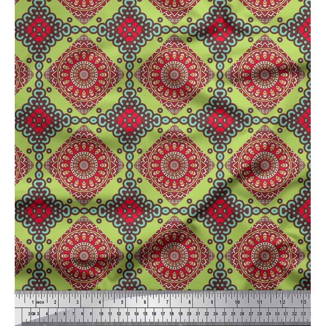 Soimoi Silk Fabric Floral Mandala Printed Fabric 1 Yard 42 Inch Wide