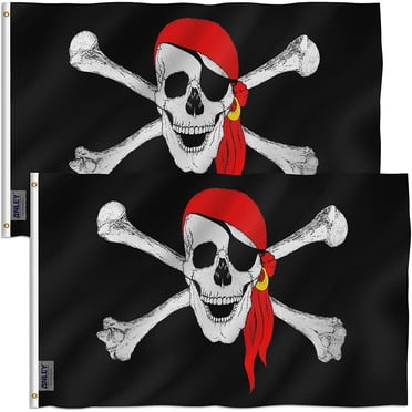 ANLEY Pack of 2 Fly Breeze 3x5 Foot Jolly Roger Flag with Red Bandana - Pirate Flags Polyester