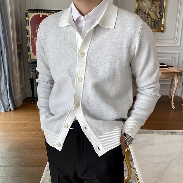 Mikilon Cardigan en Tricot à Revers pour Homme, Chandail Ajusté Élastique