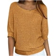 thumbnail image 1 of Mrat Chandail à Manches Courtes pour Femmes Col Rond Chandail Tricoté Chemise Épaisse Surdimensionnée Chandail Confortable à Manches 3/4 pour Femmes Chemise Jaune 5TG, 1 of 6