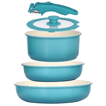 GIPP 5pcs Pots and Pans Set Non Stick,Cookware Sets with Removable Handle, Oven & Dishwasher Safe,Induction Cookware,Kitchen Cooking Set,Baby Blue Gradient