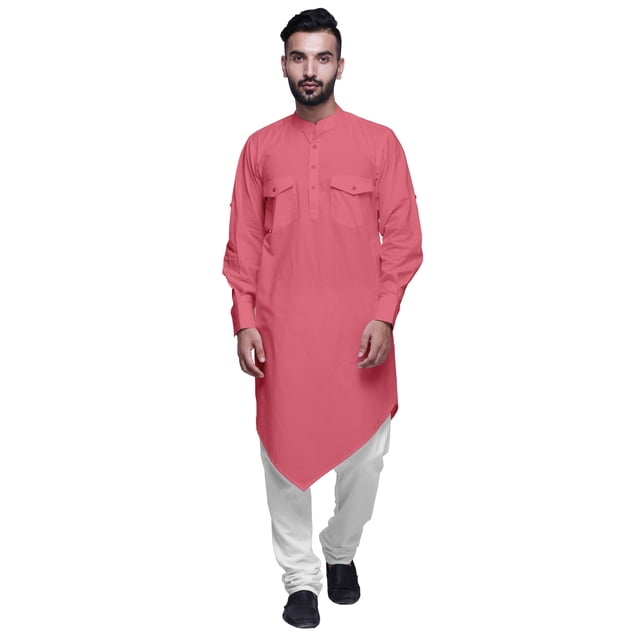 Atasi Kurta Long Asymétrique en Coton à Col Mandarin pour Garçons, Tenue Décontractée