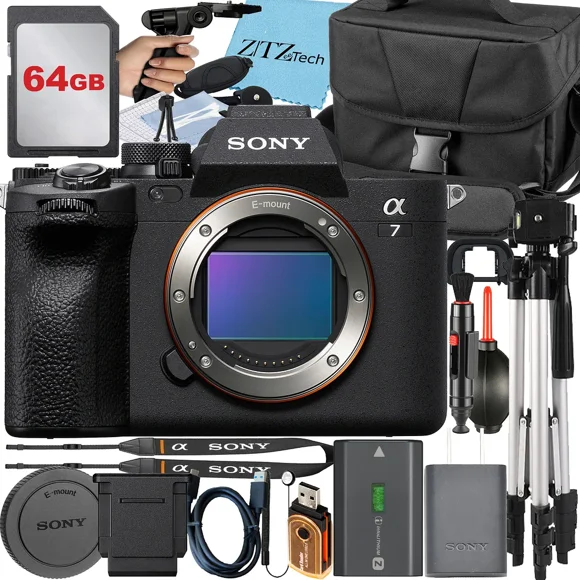 Sony Alpha a7 IV Mirrorless Digital Camera (Body Only) + 64GB Card + Case + Tripod + ZeeTech Accessory Bundle