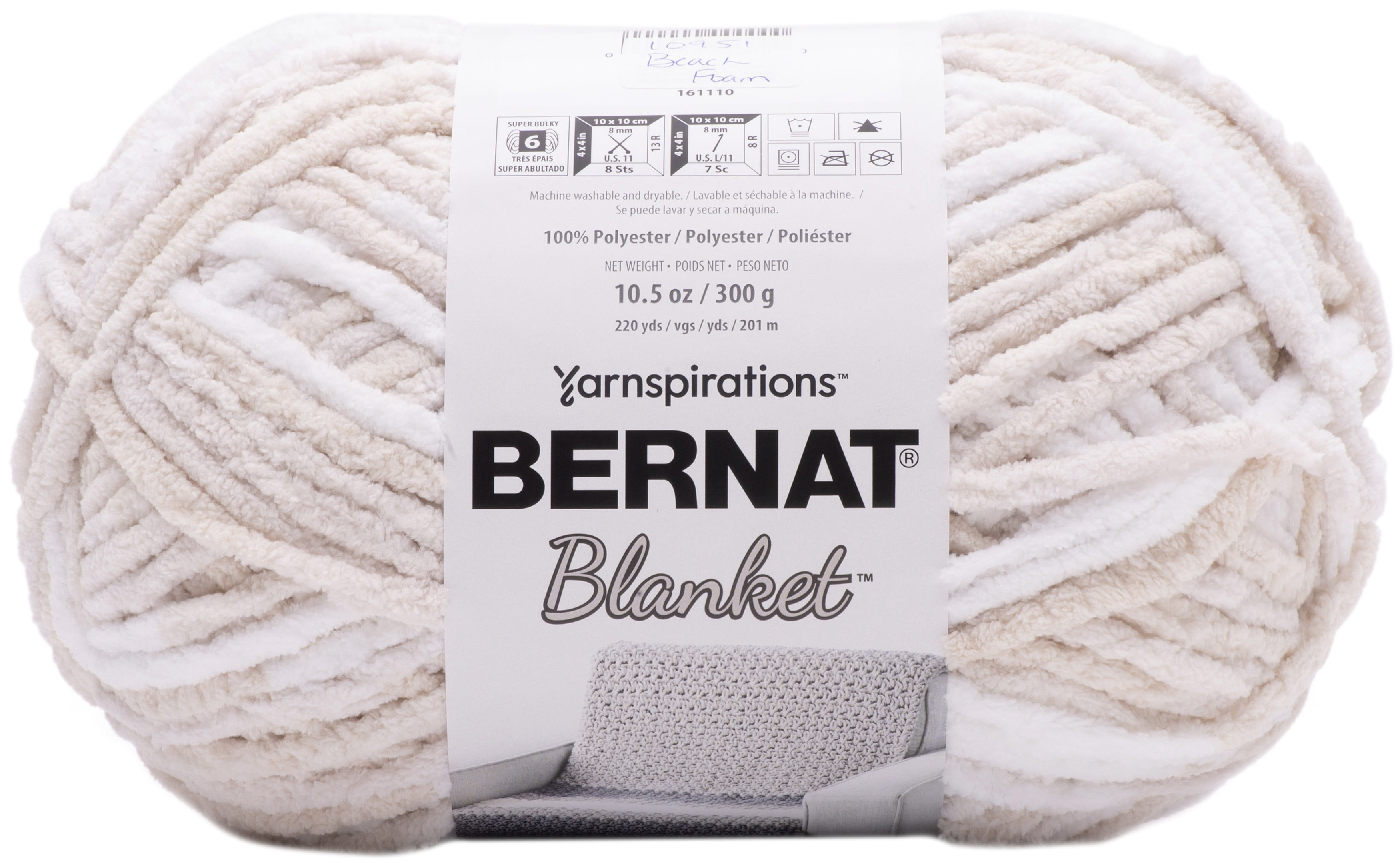 Bernat® Blanket™ #6 Super Bulky Polyester Yarn, Beach Foam 10.5oz/300g, 220 Yards