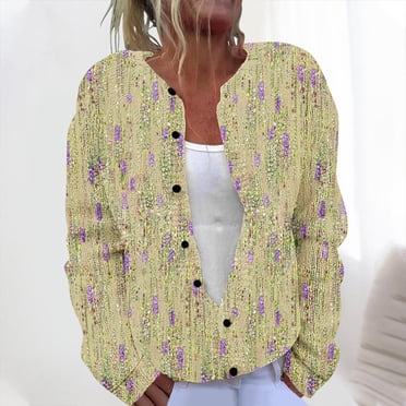 LOVZFMLL Cardigan pour Femmes Cardigan Décontracté Imprimé en Tricot pour Dames avec Veste Boutonnée et Haut