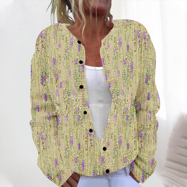 LOVZFMLL Cardigan for Women Ladies' Casual Printed Knitted Cardigan With Button Up Jacket And Top