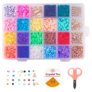 CHOK EUWBSSR 3897Pcs Clay Beads for Jewelry Making Clay Flat Beads Round Polymer Spacer Beads Bead Charms Heishi Bracelets Beads Alphabet Beads for Necklace Earring DIY