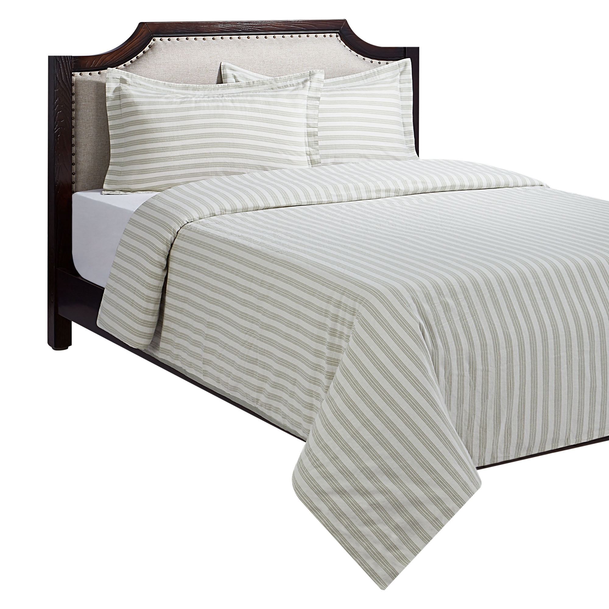 HOMETRENDS 3-Piece Green Stripe Duvet Cover Set, King
