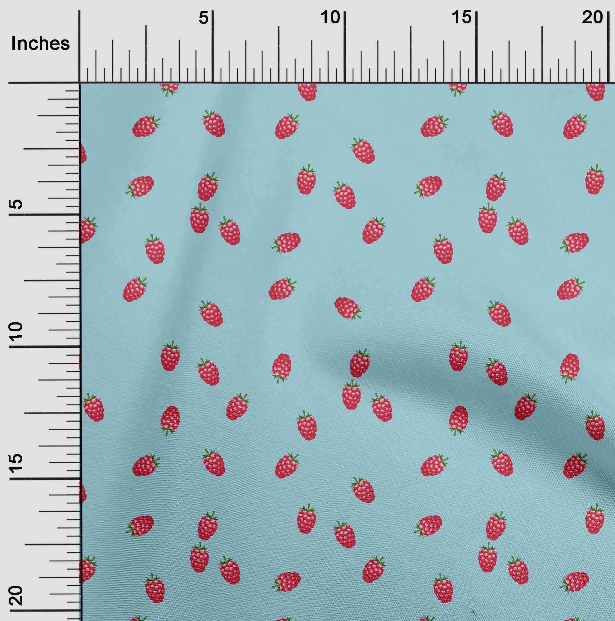 oneOone Popeline de Coton Tissu Imprimé Framboise Fruit 1 Yard 56 Pouces de Large